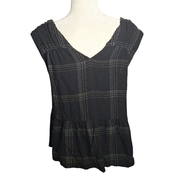 Loft Womens Babydoll Top Black Plaid Cap Sleeve Flowy Whimsigoth Small - Picture 6 of 9